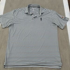 Harlestons Heritage Mens Size L Tailored Fit Blue Stripe Golf Polo Shirt Stretch